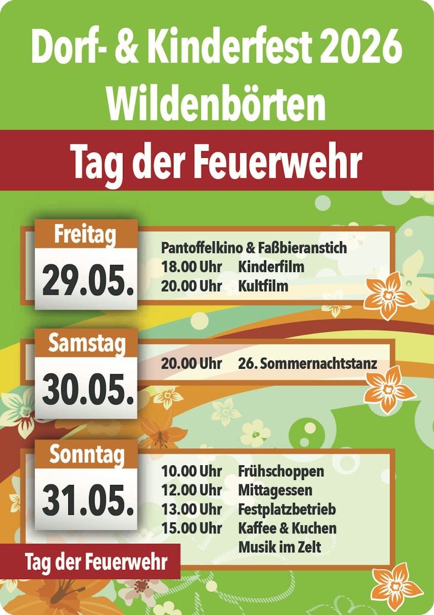 Dorf- und Kinderfest 2026 Wildenbörten vom 29.05. - 31.05.2026