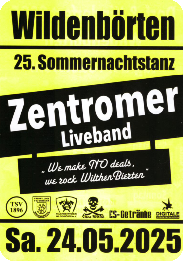 25. Sommernachtstanz im Rahmen des Dorf- und Kinderfestes Wildenbörten am Samstag, 24.05.2025 um 20:00 Uhr mit der Band "Zentromer" aus Schmölln
