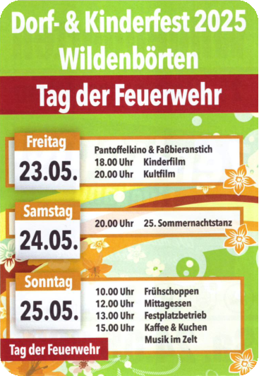 Dorf- & Kinderfest 2025 Wildenbörten vom 23.05. bis 25.05.2025 - Veranstaltungsübersicht