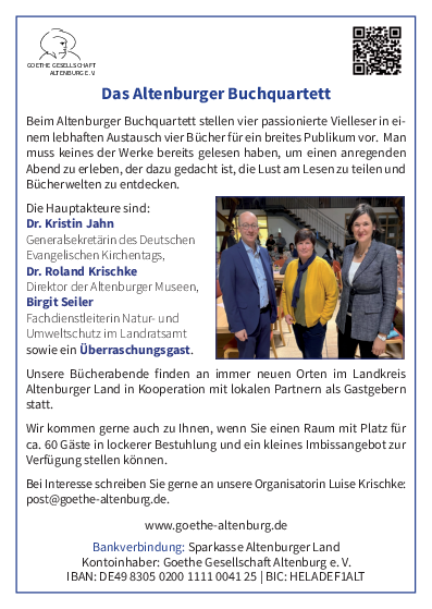 15. Altenburger Buchquartett am 27.06.2025  in der Sport- und Mehrzweckhalle Wildenbörten