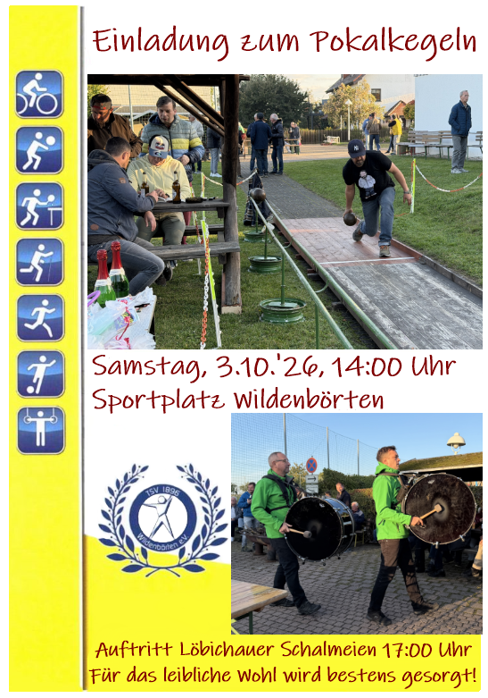 Pokalkegeln des TSV 1896 Wildenbörten e.V. am 3. Oktober 2026 ab 14:00 Uhr